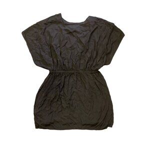 Lands End Women S Sheer Oversized Cinched‎ Waist Swim Cover up Dress (Black)